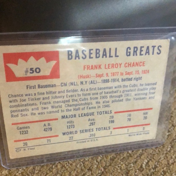 1960 Fleer Frank Chance baseball card - Picture 2 of 3
